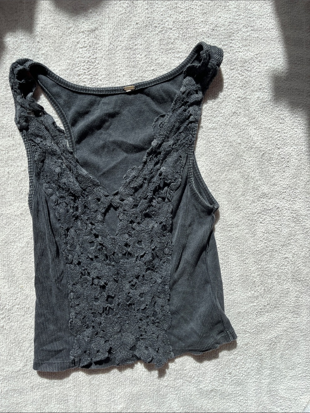 Free People Black Crochet-Front Ribbed Tank